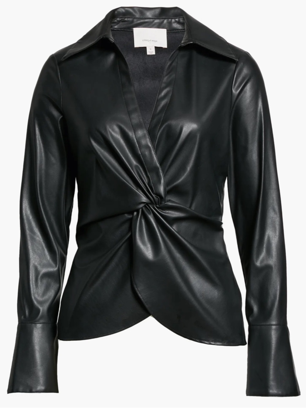 cinq a sept McKenna Black Faux-Leather Twist-Front Blouse XL